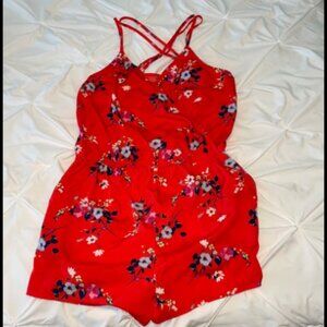 Red Floral Criss Crossed Back Romper